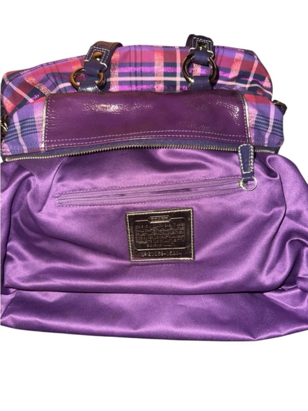 Coach Poppy Tartan Purple Plaid Satchel with Magenta Accents 4 hang tags - Picture 15 of 16